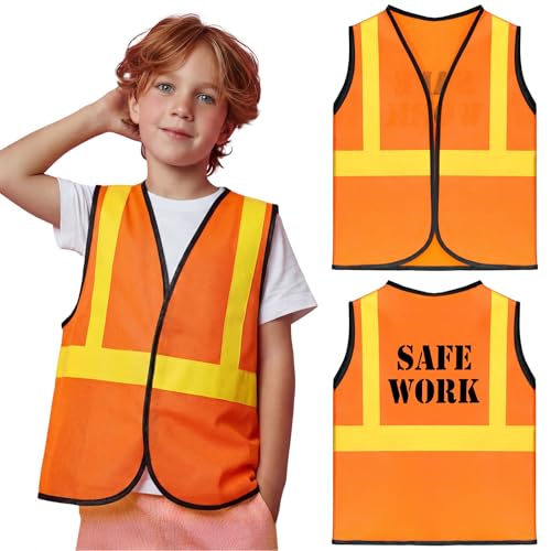 Haysandy 1 Pc Kids Construction Vests Construction Worker Costume Career Dress Up for Toddlers Birthday Party Gift Ages 3-8 (Orange)