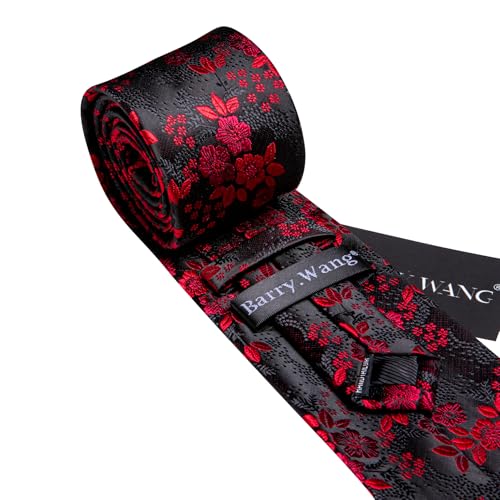 Image of Barry.Wang Flower Ties for Men Silk Woven Floral Tie Sets Necktie Handkerchief Cufflinks Wedding Party