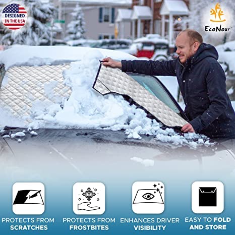 Image of EcoNour Snow Cover with Side Mirror Cover + Wiper Cover | Four-Layered PEVA Windshield Frost Cover for for Any Weather with Sag-Proof | Durable Snow Mirror Cover and Wiper Cover | X-Large