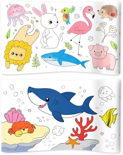 2pcs Giant Coloring Paper Roll for Kids, 300x30cm/118x11.8in Art Paper Coloring Roll with Land & Ocean Animal Patterns for Toddlers & Young Artists DIY Drawing Craft Activity