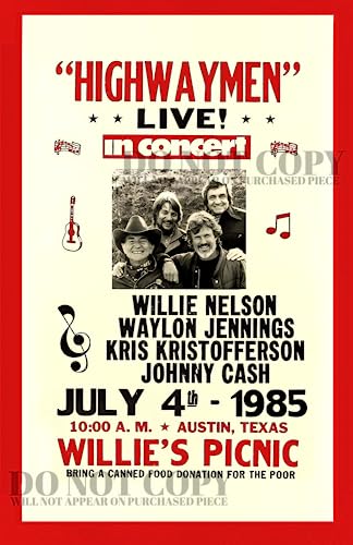 Affiche The Highwaymen 1985 au Texas pour sublimer votre salon rétro