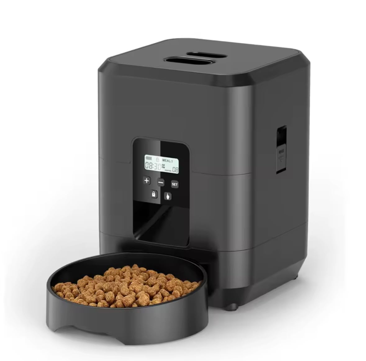 Distributore automatico di cibo per animali con controllo WiFi, applicazione mobile, timer programmabile, nero