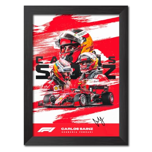 Image of TenorArts Carlos Sainz Poster F1 Driver Posters Formula One Photo Frame Painting with Matt Finish Black Texture (12 inches x 9inches)