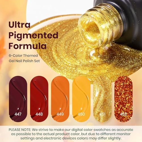 Image of Beetles Gel Nail Polish Set 6 Colors Gel Polish Red Orange Brown Gold Glitter Kit DIY Home Nail Art Manicure Kits UV LED Needed Gifts for Women Golden Blessing