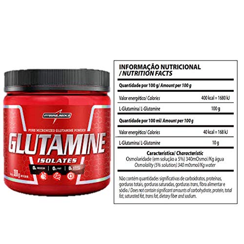 Glutamina Isolates Natural 300g + Coqueteleira Vermelha