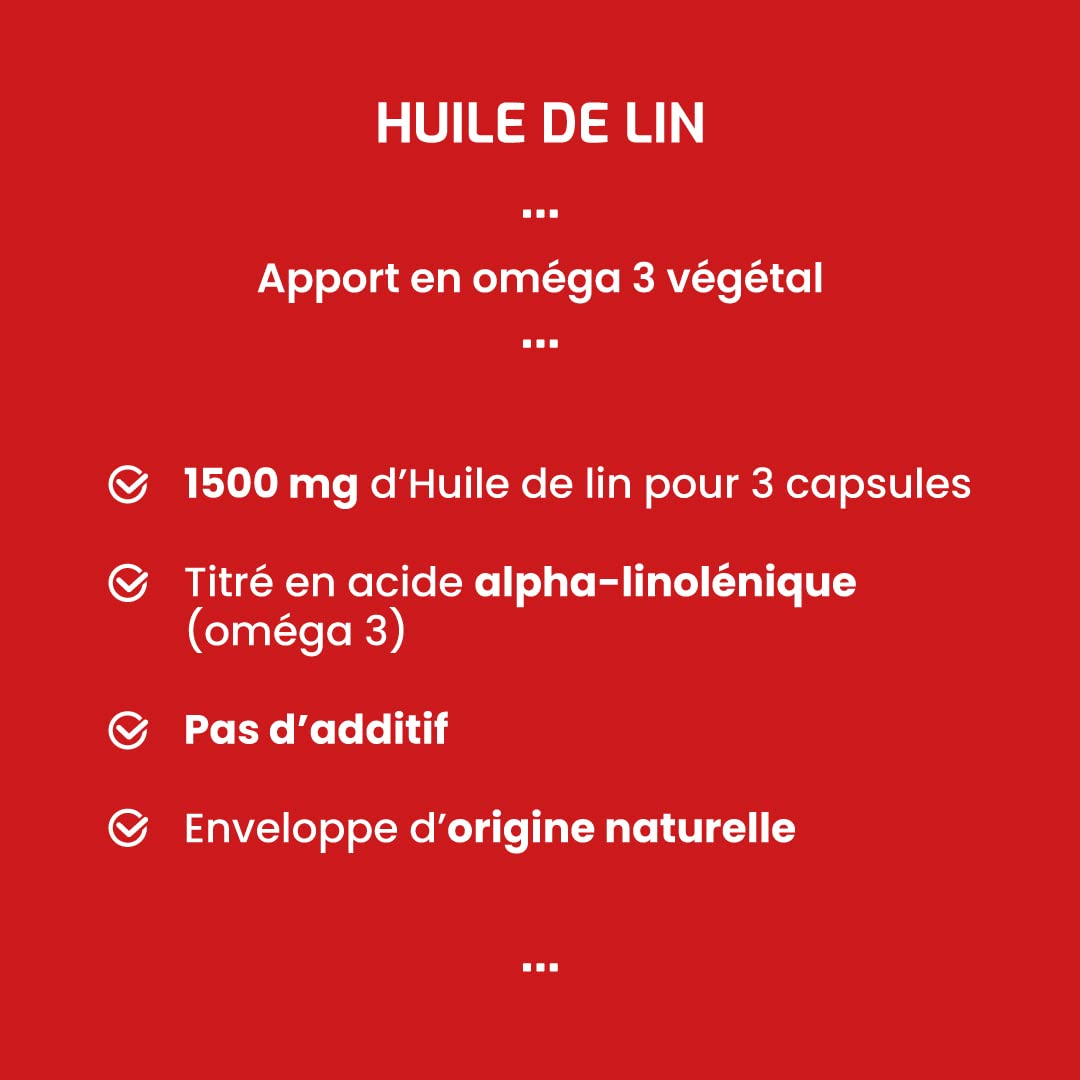 Complément alimentaire HUILE DE LIN - 120 capsules - Oméga 3 - Vitamine E - Maintien de la santé cardio-vasculaire - Développé en France