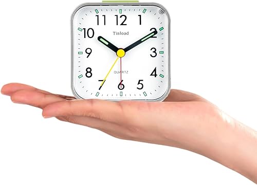 Miniatura 9 de Reloj despertador analógico pequeño con pilas, silencioso, sin tictac, sonidos de pitido ascendente, repetición, funciones de luz (verde menta)