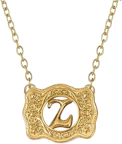 14K Gold Belt Buckle Necklace Western Style Initial Letter Pendant Necklace, Decorative Belt Buckle Frame Design