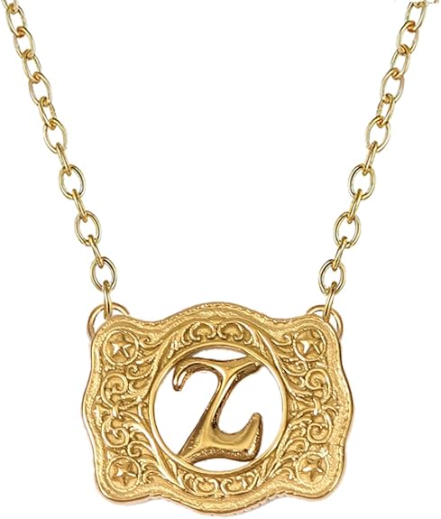 14K Gold Belt Buckle Necklace Western Style Initial Letter Pendant Necklace, Decorative Belt Buckle Frame Design