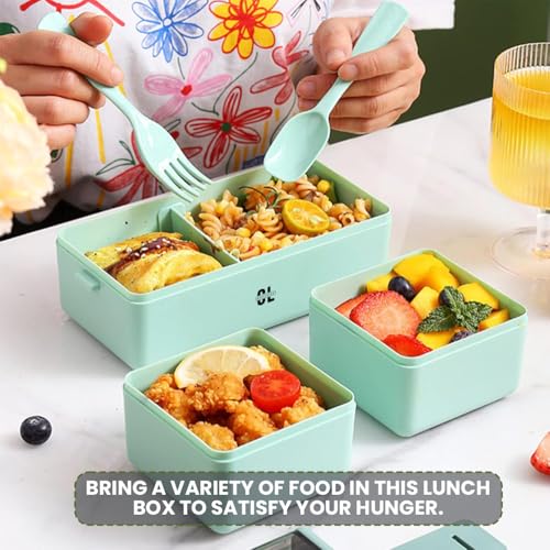 Image of Double Decker Lunch Box 1.4L | 3-in-1 Compartment Tiffin Box with 3 Detachable Containers & 2 Spoons | BPA Free Airtight & Leakproof Lunch Box for School, Office & Outdoor - Multicolor