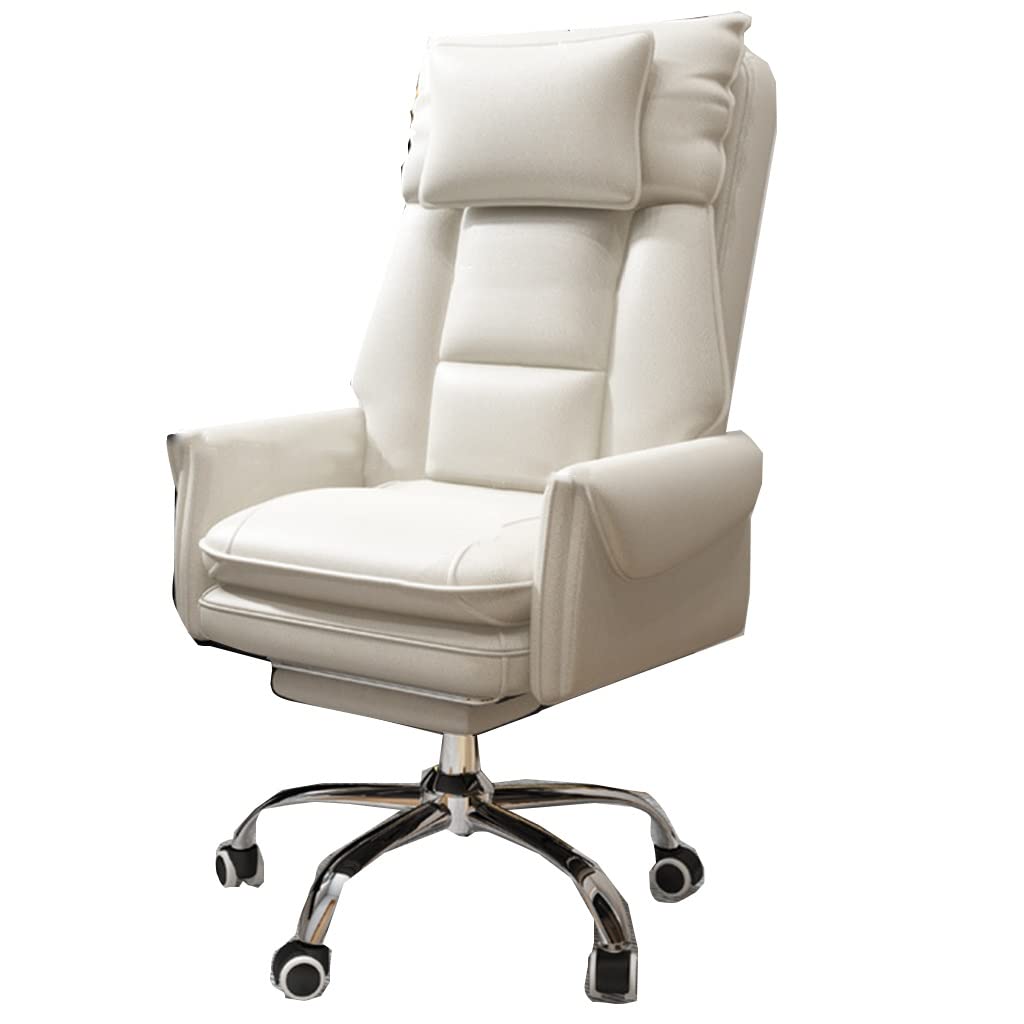 GIZNXBA Sedia Da Ufficio Ergonomica Con Poggiapiedi Sedia Da Scrivania Con Schienale Alto Sedie Direzionali In Pelle Con Braccioli, Sedia Da Studio Reclinabile Regolabile Con Ruote(/Beige B)