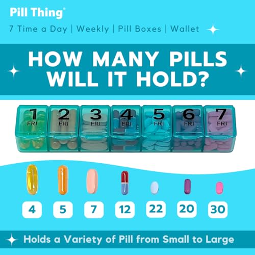 Image of Weekly Pill Organizer Case, 7 Compartments, Pebble Grain Faux Leather, Magnetic Snap, Medication Schedule Card (7X a Day Weekly with Wallet)
