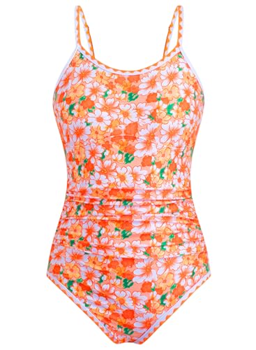 Image of XiaoMoSha Girls One Piece Swimsuit Adjustable Straps Bathing Suit Teen Girl Color Block Trim Padded Beach Swimwear 6-16 Years