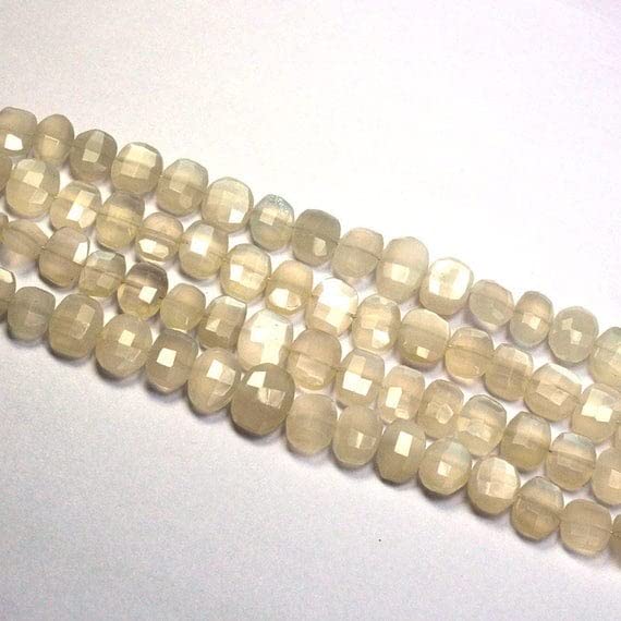 LKBEADS Naturalny biały kamień księżycowy fasetowany owalny kształt briolette kamień księżycowy owalne koraliki 12 x 16 mm, krok cięty owalny kształt briolette koraliki prawdziwy kamień księżycowy pasmo 15 cm.