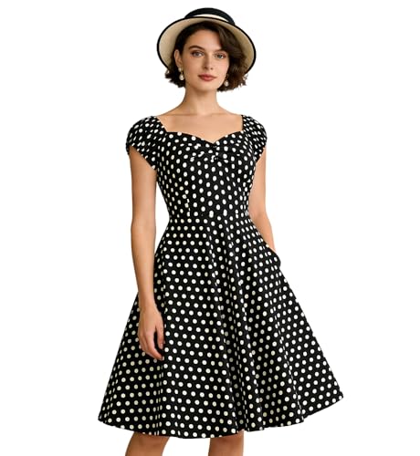 Image of YARN & INK Retro Swing Dresses for Women 1950s Vintage Rockabilly Clothes Pinup Clothing Cocktail Party Dress