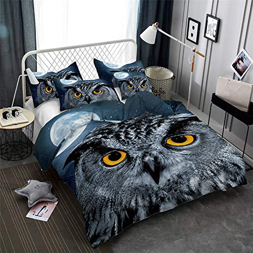 Kids 3D Bedding Set Owl Print King Duvet Cover Lifelike Bedclothes with Pillowcase Home Textile for Children Twin Queen Quilt Cover (US Queen)