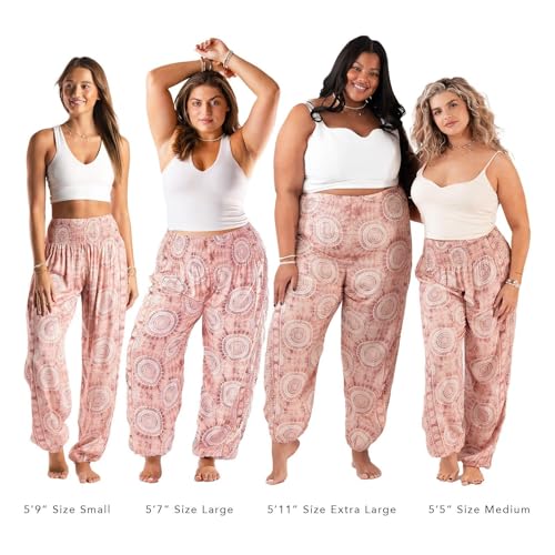Image of Lotus and Luna Women's Harem Pants Thai Pants for Beach & Lounge High Waisted Flowy Boho Pants Genie Pants Yoga Pants