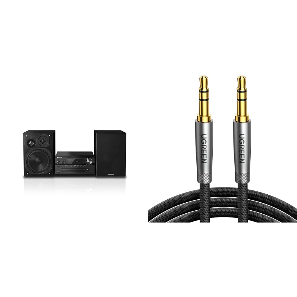 PanasonicSC-PMX92EB-K Micro Hi-Fi System with Bluetooth and DAB+ & UGREEN Aux Cable Braided Stereo 3.5mm Audio Cable Headphone Male to Male Auxiliary TRS Lead
