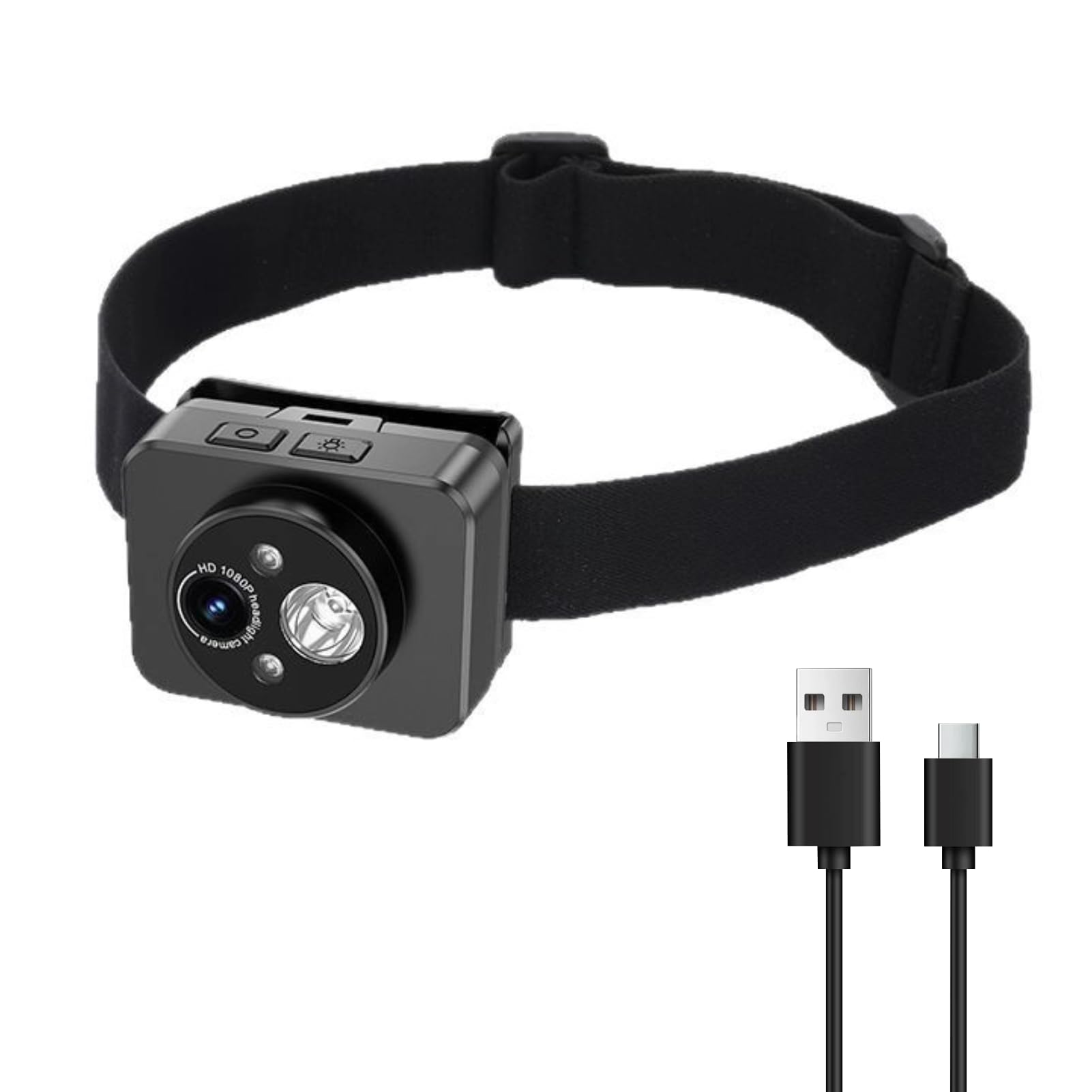 ciciglow Head Mounted Action Camera, 1080P Adjustable Angle Small Head Mounted Sports Camera, LED Headlamp Wearable Body Video Camera with Elastic