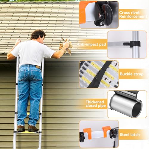 image for BOWEITI Telescoping Ladder,Portable Aluminum Collapsible Ladder w/2 Tr