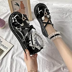 Zoete lolita schoenen roze wit zwarte boog Harajuku schoenen vrouwen leuke schoenen koreaanse vrouwen schoenen ronde kop kawaii schoenen studenten-zwart,4.5