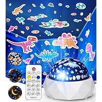 Night Light Projector for Kids, Rechargeable Sensory Light with 3 Films,Mult-Lighting Modes,Timer and Remote,360° Rotate Star Dinosaur Toys Night Light Projector for Bedroom & Baby Boy Girl Gifts