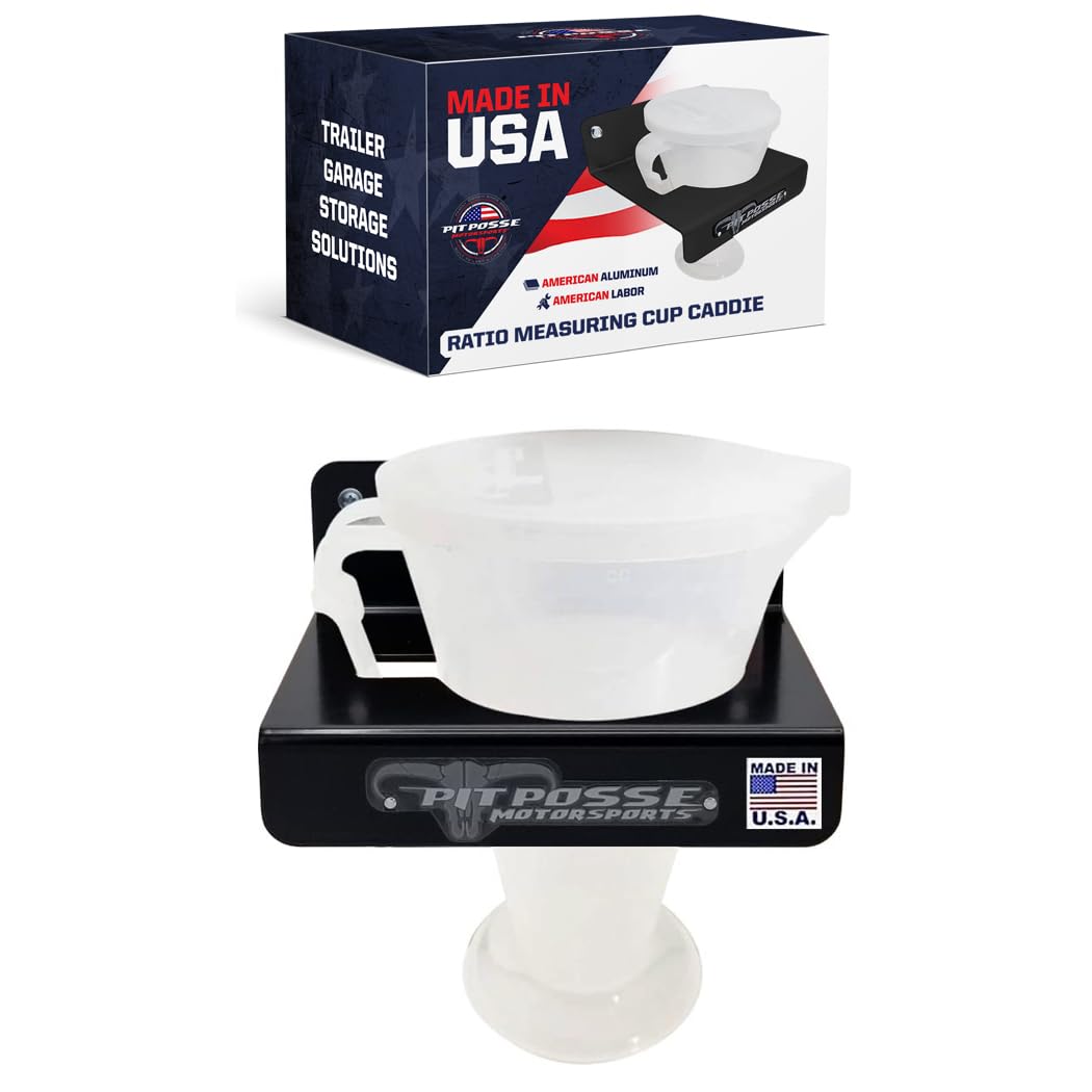 Pit Posse PP107BK Ratio Measuring Cup Caddie Caddy Holder - Made in USA - Garage Enclosed Trailer Shop Automotive Race Car Accessory Aluminum Storage
