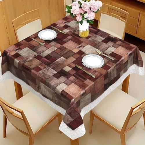 Image of Dakshya Industries PVC Waterproof Square Table Cover 48x48 Inch for 4 Seater Dining Table | Floral Printed Oilproof Stain Resistant Washable Plastic Table Cover, Dark Brown