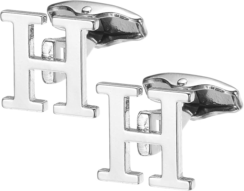 calixto H Alphabet Silver Cufflinks for Men | Initial Letter “H” Personalized Luxury Cuff Links | Premium Polished Metal Shirt, Coat & Blazer Cufflinks | Wedding, Office | Stylish Gift for Men | Set of 2-picture-35