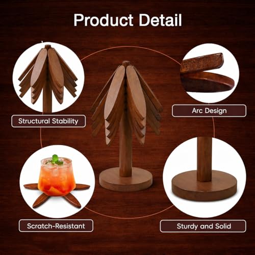 Image of Lyrovo Wooden Trivets for Hot Dishes, Tree Shape Trivet Set, 4 Walnut Wood + 1 Stand stored Like a Christmas Tree,Foldable Kitchen Wooden Trivet,for Hot Dishes、Pot、Bowl、Teapot、Hot Pot Holder