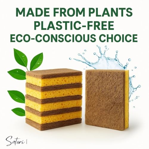 Image of Natural Kitchen Sponges - 10 Pack Plant-Based Coconut & Cotton Scrubbers, Dual-Sided, Eco-Conscious, Odor-Resistant Dishwashing Sponges for Dishes, Pots & Pans