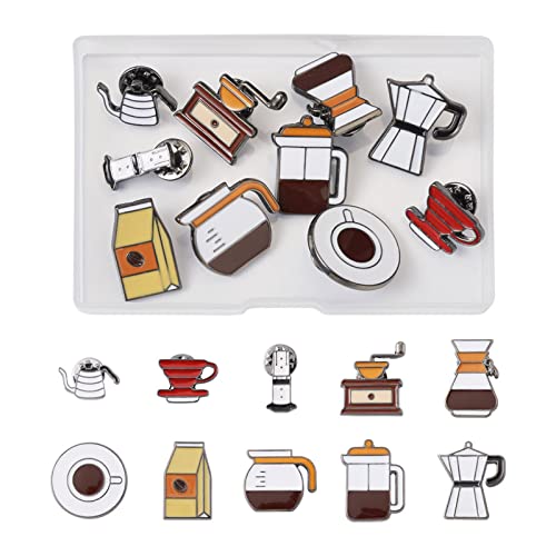 Image of 10Pcs Coffee Theme Enamel Pins for Backpacks, Cute Coffee Equipments Coffeemaker Mocha Pot Machine Mug Brooch Badges Barista Lapel Pins for Bags Hats Jacket Clothes Decorative Supplies
