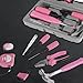 13/24Pcs Household Repair Tool Kit, Durable Hammer and Allen Key Set Multi-Purpose Pink Home Hand Tool Set with Electrical Tape Screwdriver Test Pen Plier Bits (13-Piece Set)