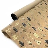Papel de regalo kraft en rollo de 62CM x 25M para Navidad con diseño de pinos. Ideal para: Comercios, Reyes Magos y Navidad. (PINOS NAVIDAD)