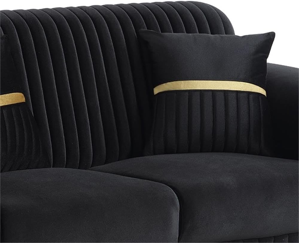 Pemberly Row Contemporary Upholstered 2-Piece Living Room Set, Black Microfiber, Foam Cushions, Gold Accents, Durable Wood Frame, Sofa and Loveseat for Modern Seating Arrangement