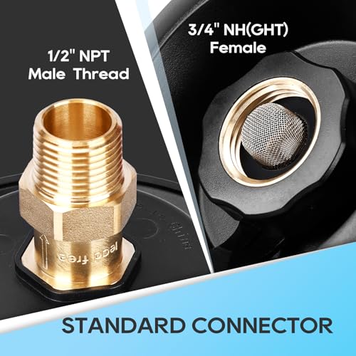 Image of RVGUARD RV City Water Inlet, 3 /4 inch NH Female to 1 /2 inch NPT Male City Water Fill Inlet Flange Brass with Check Valve for RV, Camper, Trailer, Marine (Black L)