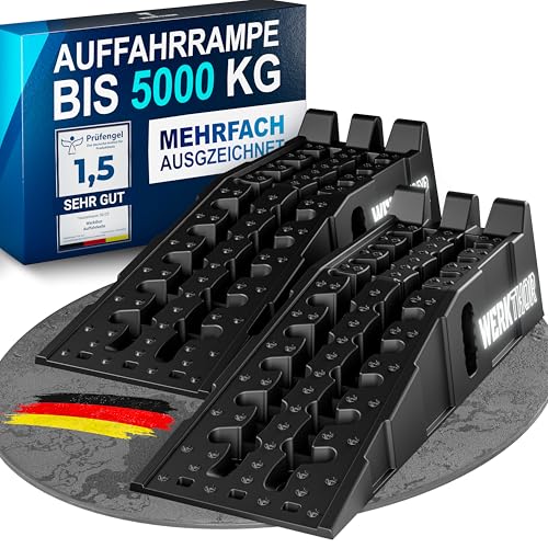 WERKTHOR Auffahrrampe PKW - [2er Set] Auffahrrampen für maximalen Halt [<5T] - Hochbelastbare Rampe Auto für jeden Untergrund - Auto Rampen 2 Stück