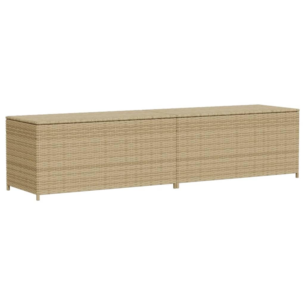 Cassapanca da giardino beige 469L polyrattan, impermeabile, resistente ai raggi UV, con molla a gas, per cuscini, cuscini e giocattoli, 200 x 50 x 58 cm