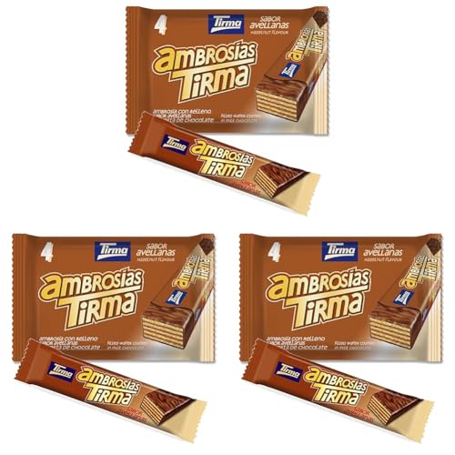 Tirma Ambrosía Chocolate con Leche y Relleno de Crema de Avellanas, 4 Unidades x 21.5g, 86g (Paquete de 3)