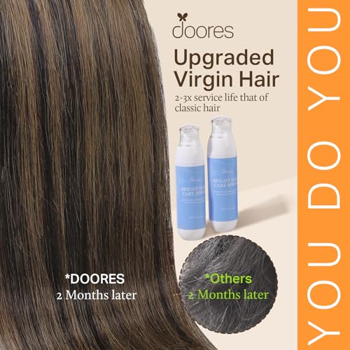 Image of DOORES Real Human Hair Extensions, Natural Black & Mixed Chestnut Brown, 110g, 7pcs, 14 Inch, Seamless Clip In, Straight, Invisi Edge