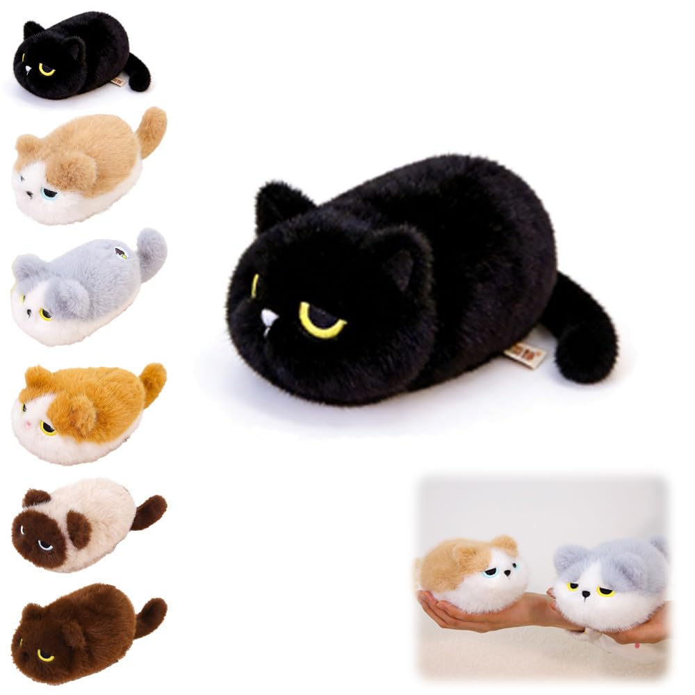 Nuyiac Purr Pillow Cat Plush, 2026 New Cat Plush Toy with Touch-Activated Purr, Hugging Pillow for Anxiety Relief & Sleep Support (Black Cat, 25CM)