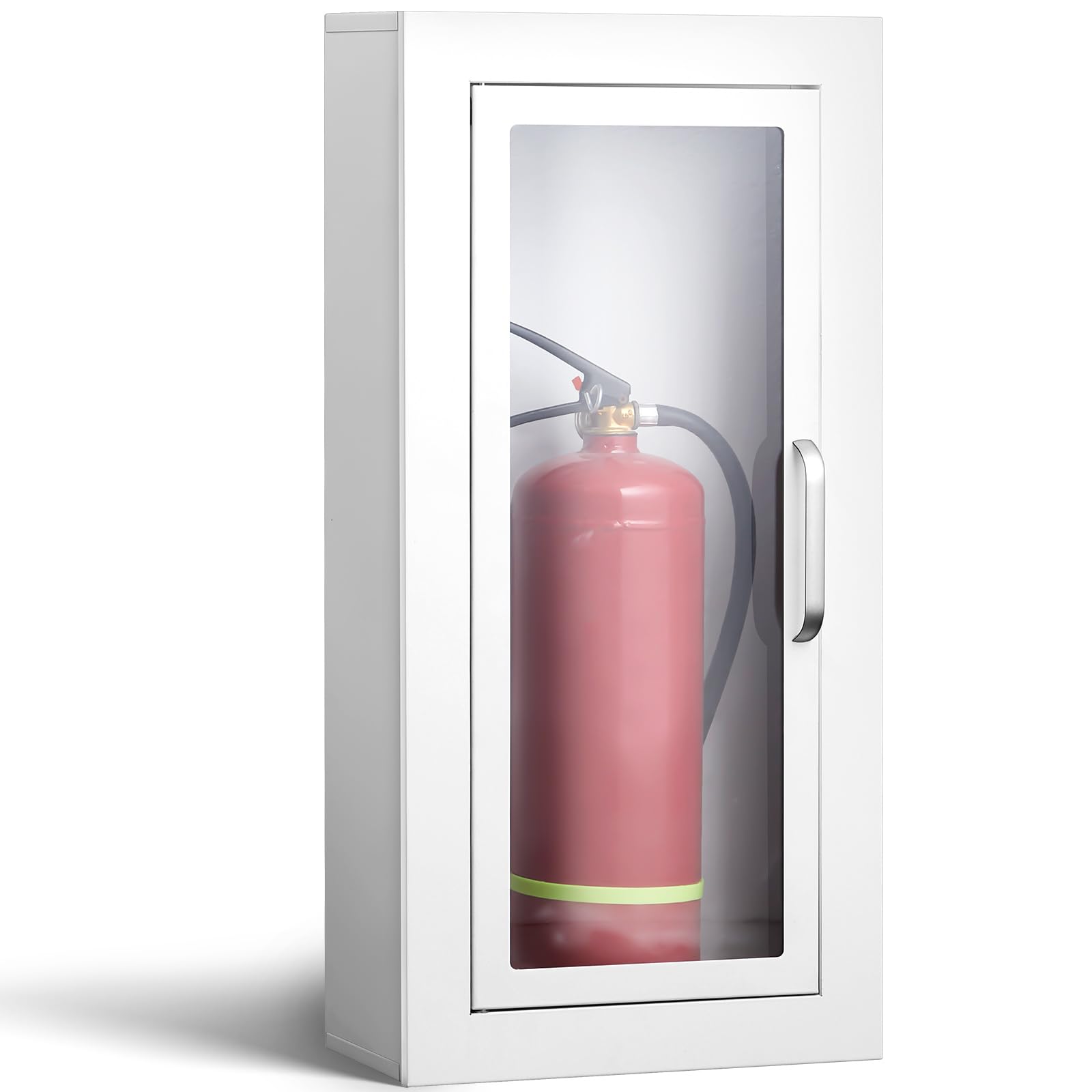 Zonon 1 extintor de incendios para pared y superficie de 27 3/8 pulgadas de alto x 13 7/8 pulgadas de ancho x 6 1/2 pulgadas de profundidad, soporte de caja de extintor de incendios de acero blanco