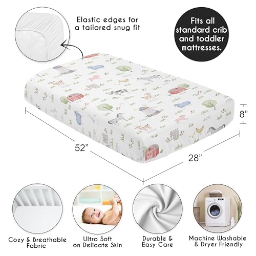 Image of Sweet Jojo Designs Fitted Baby Crib Sheets (Farm Animals) for Boys or Girls, Infant Nursery, Toddler Room - Standard Size (Neutral, Farmhouse, Country, Barn Animal, Farms Theme, Cow, Pig, Grey Horse)