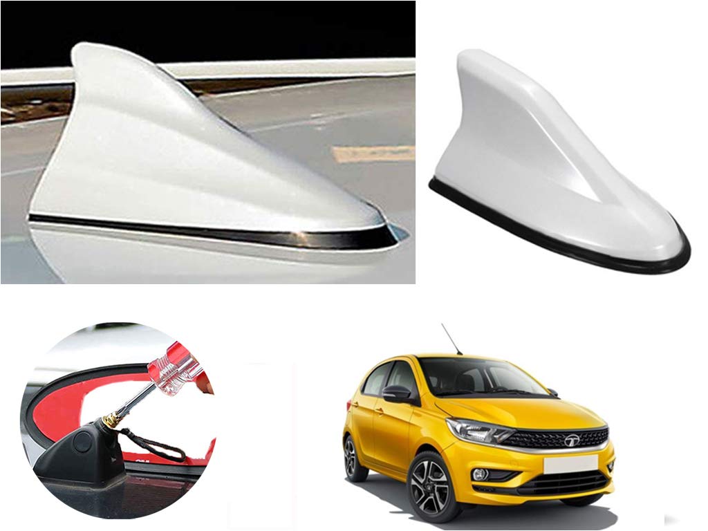 Auto Pearl Shark Fin Antenna Universal Replacement Car Antenna Roof Aerial ABS Material Waterproof Rubber Ring AM FM Radio Signal Compatiable with - Tiago 2019 - (Color White)-image-7