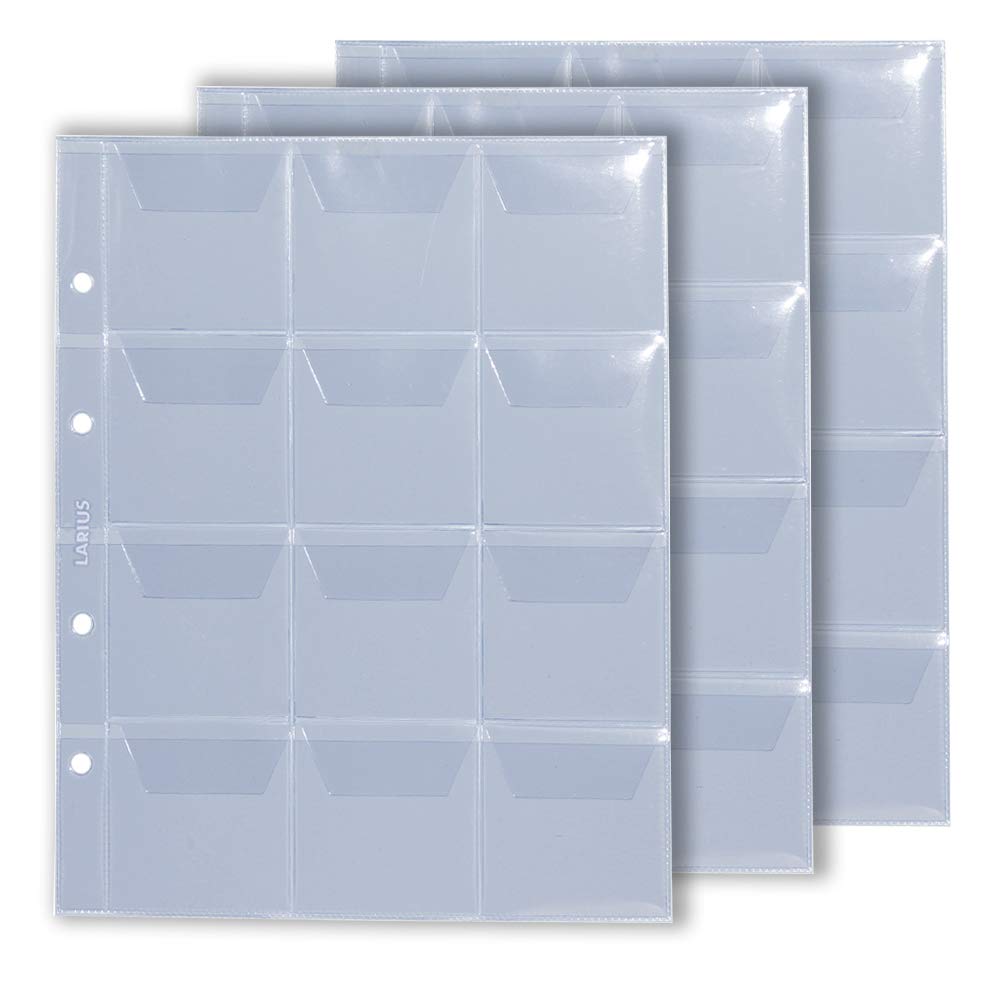 Larius Coin Pouches and Sheets of, for 2 Euro coins, for commemorative coins of different sizes, Optima format. (5 pieces, 12 cells up to 58 mm Larius Coin Pouches and Sheets of, for 2 Euro coins, for commemorative coins of different sizes, Optima format. (5 pieces, 12 cells up to 58 mm