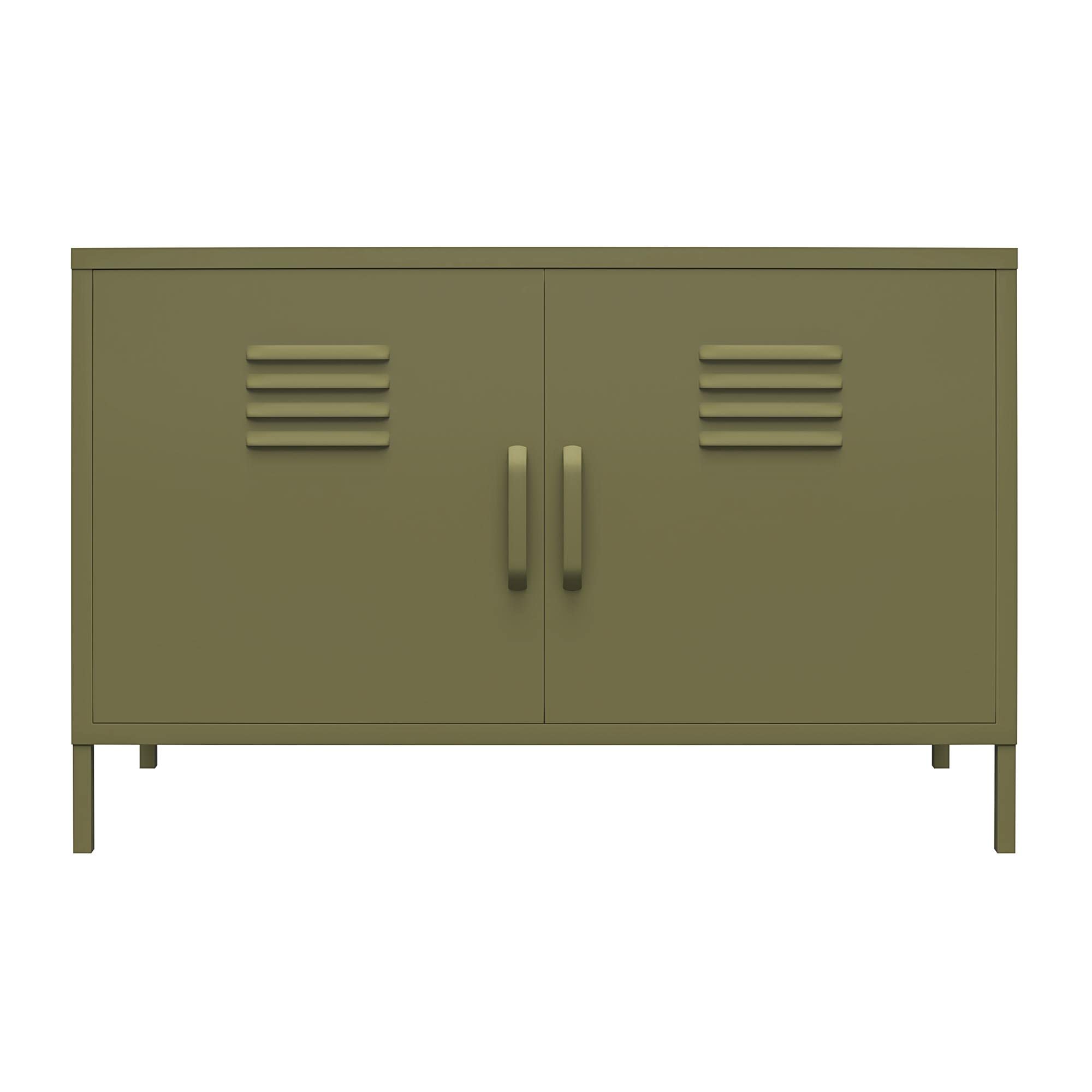 Dorel Bradford 2 Door Metal Accent Cabinet - Olive Green - Locker Style Storage - 64cm Height