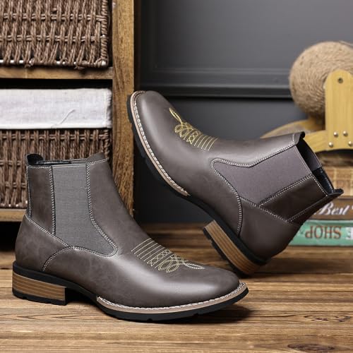 Image of Santimon Men's Square Toe Chelsea Boots, Ankle High, Slip-On, Anti-Slip Dress Casual Outdoor Boots