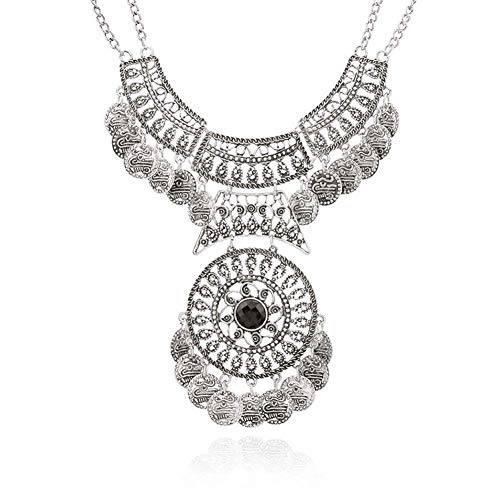 Ogquaton Collier Femme Bohème Éthnique Vintage à Double Chaîne avec Fleurs - Bijoux en Argent Nouveauté Ogquaton Collier Femme Bohème Éthnique Vintage...