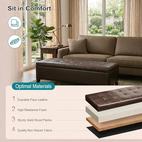 Image of Ottoman with Storage, 51 Inch Large Ottomans Storage Bench