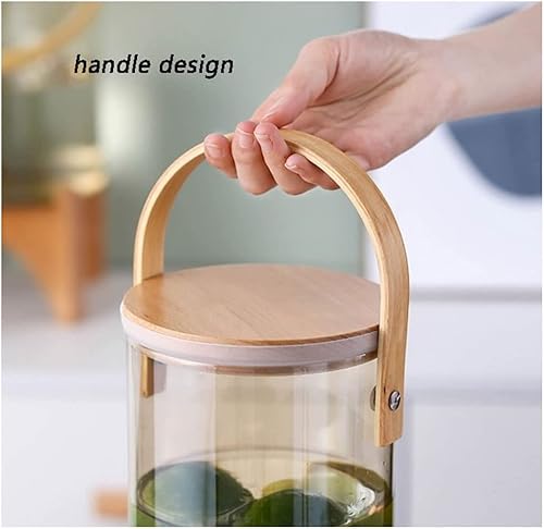 Miniatura 3 de LIOONS Dispensador de bebidas con soporte de madera para hacer jugos, dispensador de bebidas de vidrio con grifo y tapa, dispensador de agua para